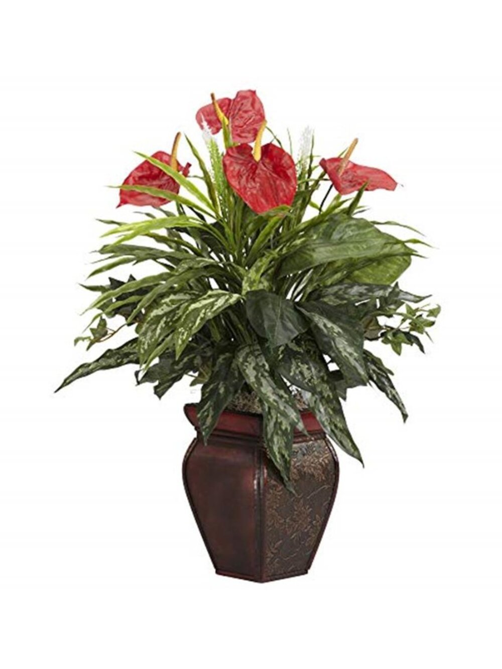 Artificial Anthurium Plant Red Flowers Silk Plant Decorative Vase Home Decor
